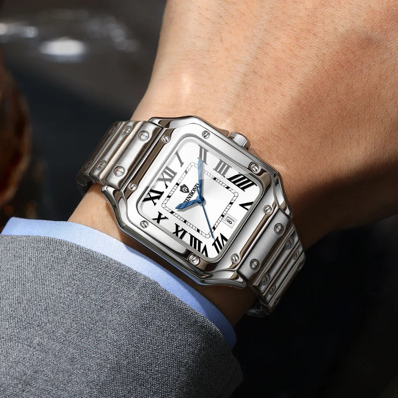 Men's Quartz Watch Waterproof Luminous Auto Date Stainless Steel Casual Wristwatch