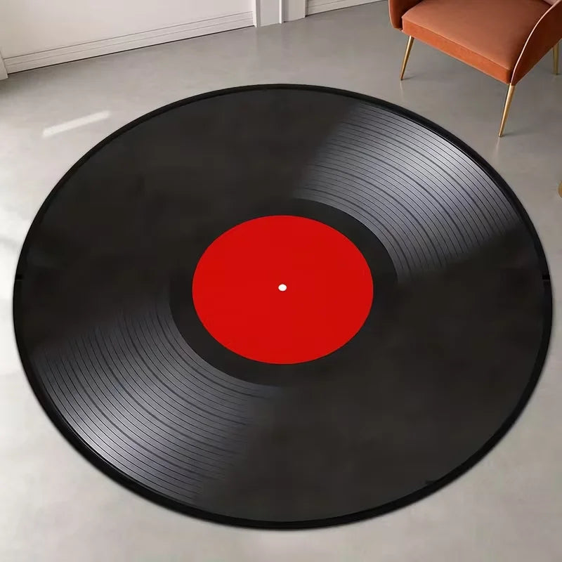 Retro Vinyl Record Carpet - Soft Round Rug for Living Room, Bedroom, Office Decor