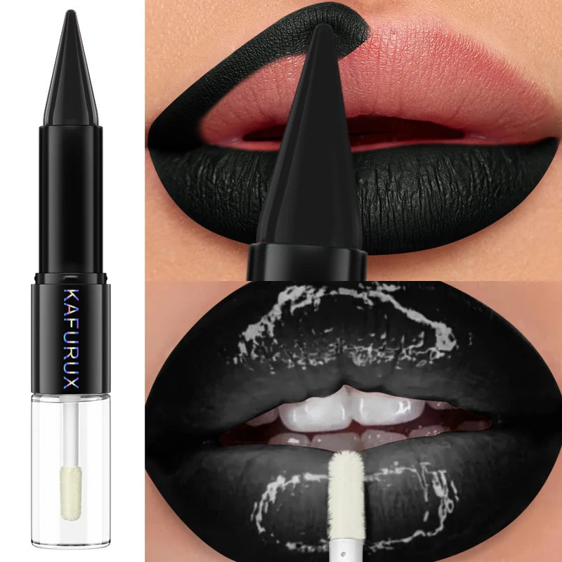 Black Matte Double-Ended Lipstick Set Waterproof Long Wear Lip Coat