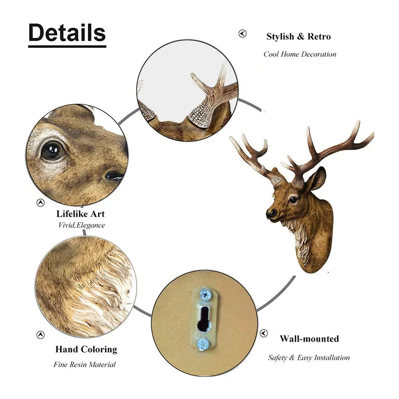 Faux Deer Head Wall Decor - 17 Inch Animal Head Wall Art Handmade Rustic Farmhouse Accent