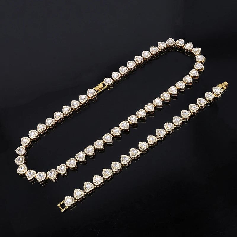 Luxury Heart Rhinestone Tennis Chain Bracelet Necklace for Women Men Jewelry Gift