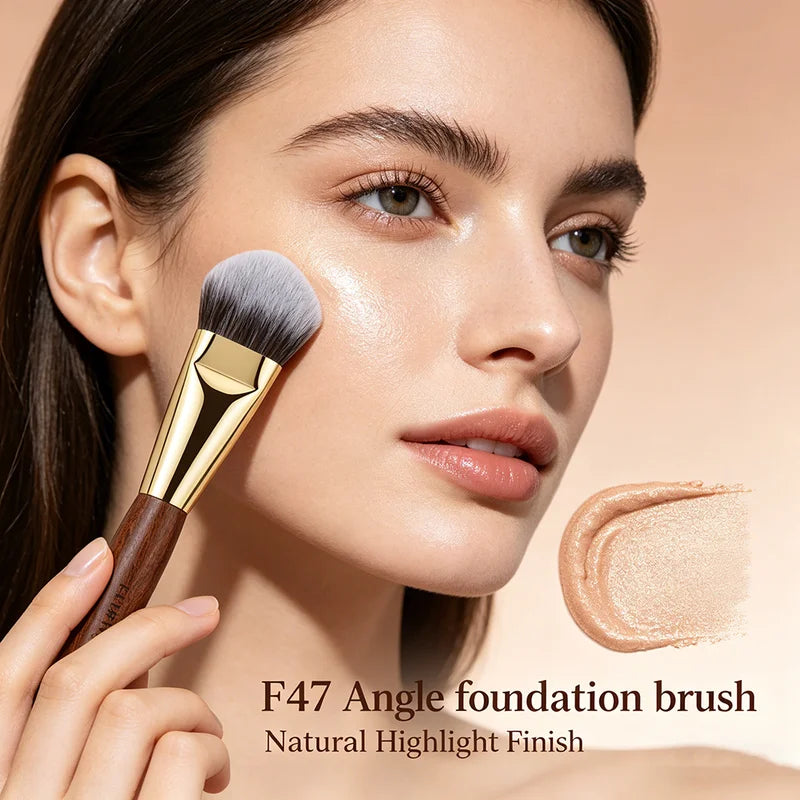 Angle Foundation Makeup Brush - Professional Blending Tool with Copper Handle