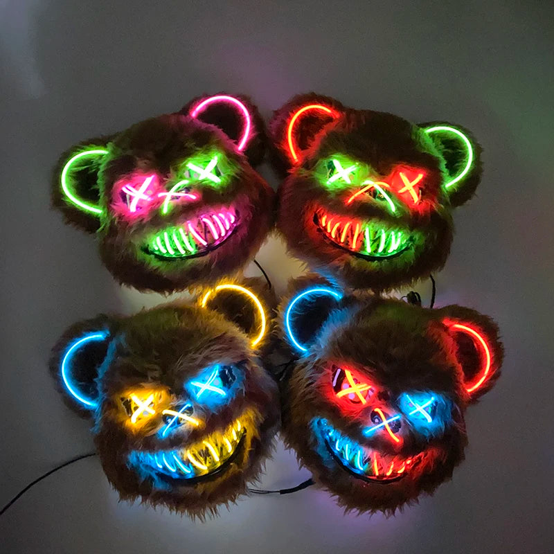 Glowing Halloween Horror Mask with Flashing Neon Light for Cosplay and Parties