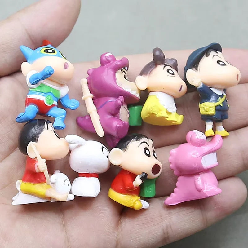 8Pcs Crayon Shin-chan Car Dashboard Decor Model Set - Center Console Ornaments