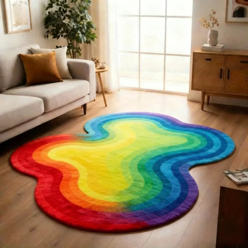 Colorful Irregular Rug Non-Slip Washable Floor Mat for Living Room & Bathroom
