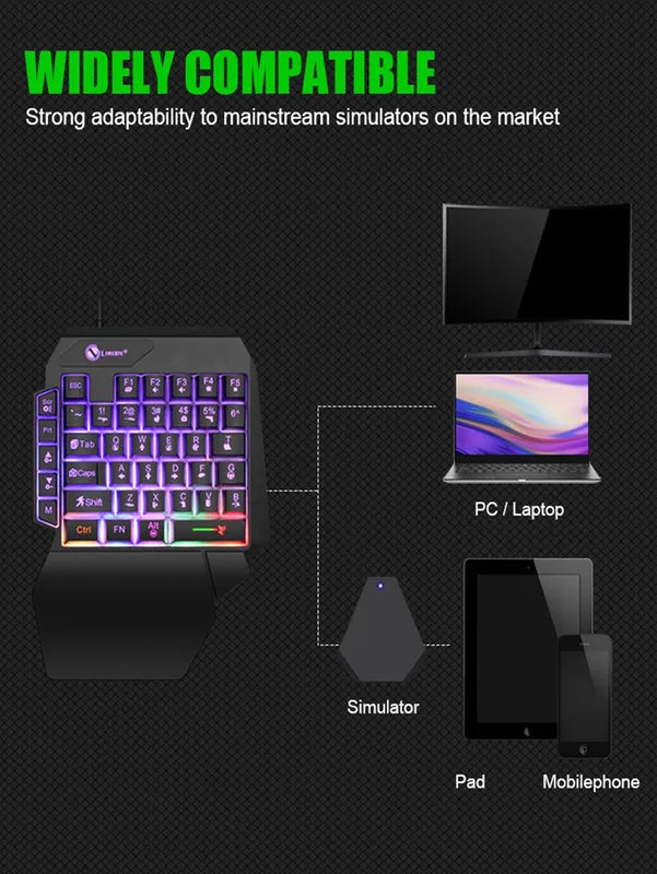 Mechanical One-Handed Light Game Keyboard with Radium Engraving and Support