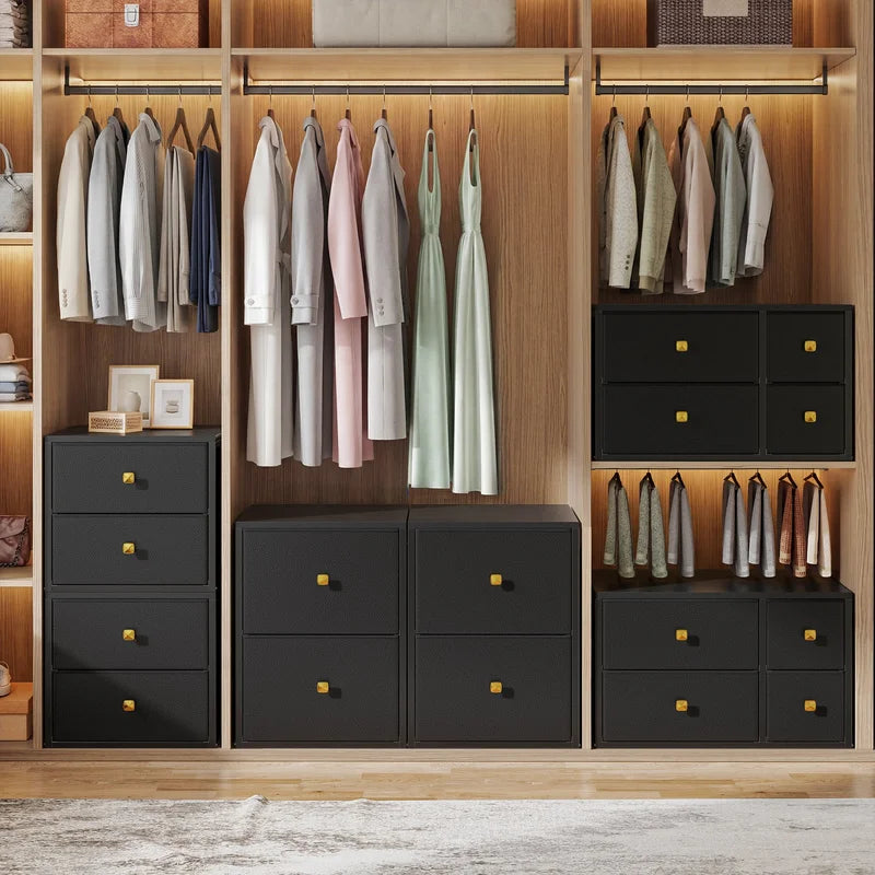 Stackable Fabric Drawer Storage Cabinets with Wood Top and Metal Frame - Versatile Bedroom, Closet, Dorm Organizer