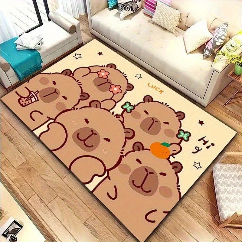 Kids Room Cartoon Carpet Rug with Lucky Heart Pattern - Soft Non-Slip Floor Mat