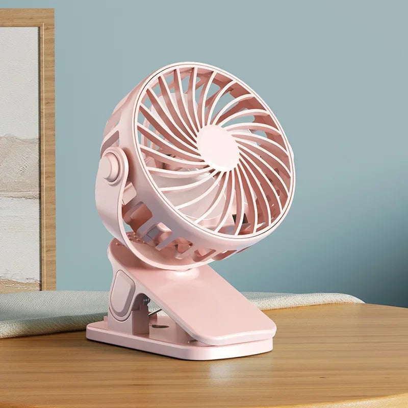 Mini 720° Rotatable Clip Fan with Night Light, USB Rechargeable Portable Cooler