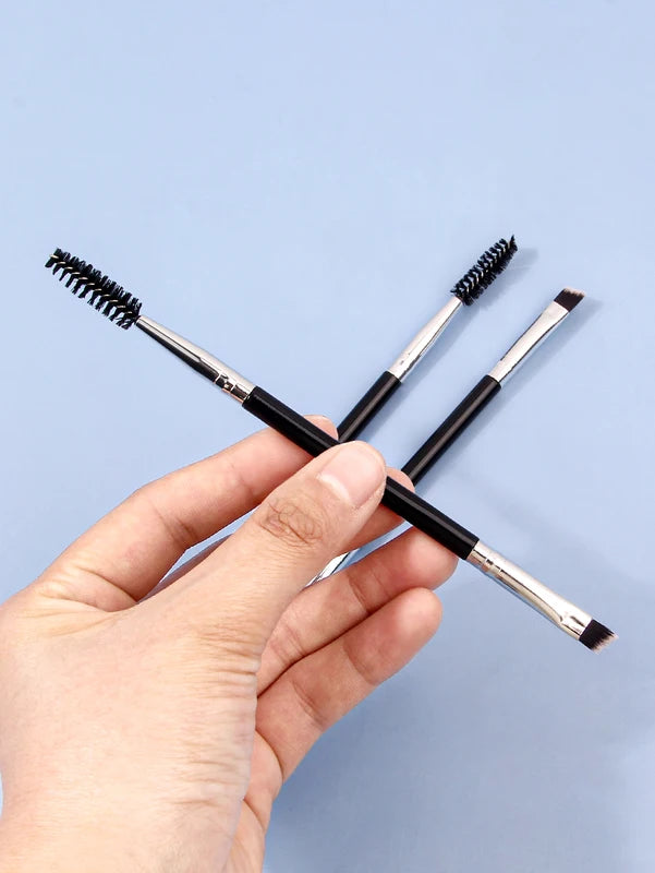3Pcs Angled Eyebrow & Eyelash Makeup Brush Set - Professional Quality