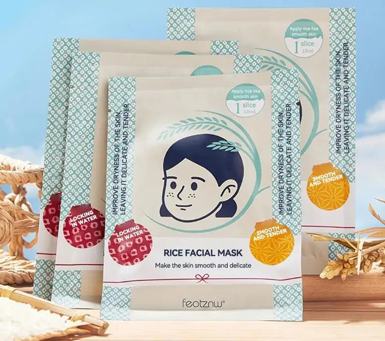 5pcs Facial Mask Set with Rice Extract for Pore Shrinkage & Oil Control