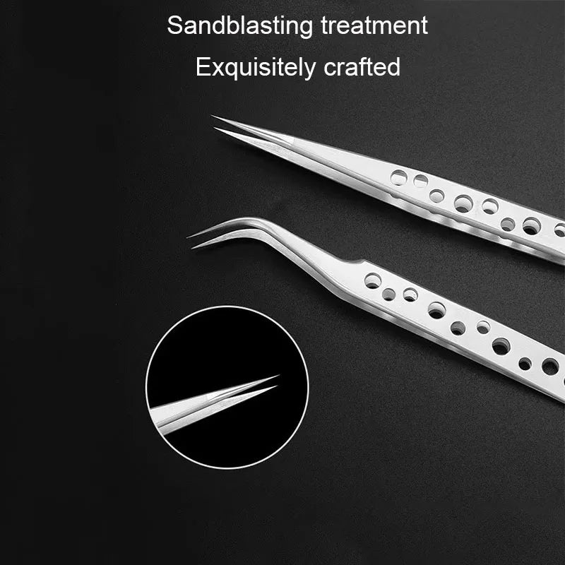 Industrial Anti-Static Precision Tweezers for Electronics Repair - Stainless Steel Curved & Straight Tips