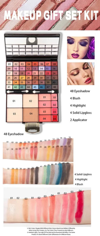 Pro Makeup Kit for Women All-in-One Eyeshadow Eyebrow Lipstick & Brush Set