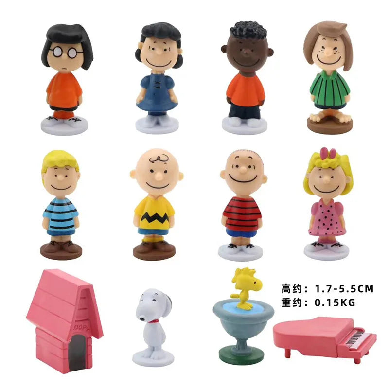12Pcs Cartoon Snoopy Miniature Toy Figures Set for Collection and Cake Decoration