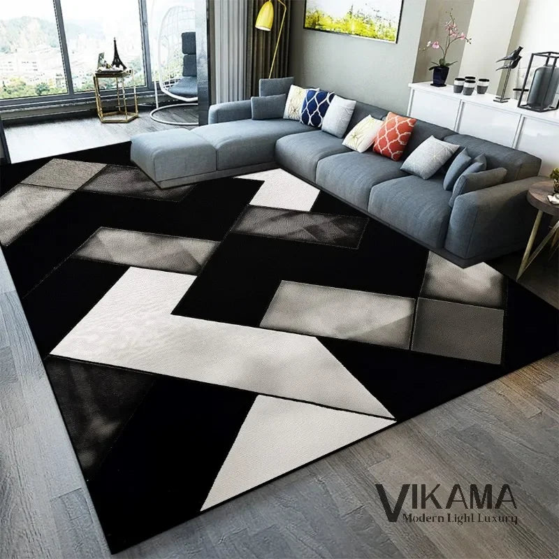 Geometric Area Rug - Durable Slip-Resistant Floor Mat for Living Room & Bedroom