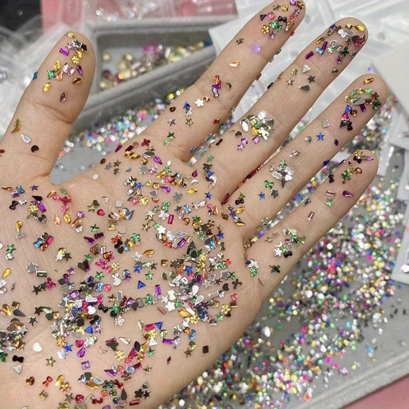 Mini Nail Art Rhinestones 500-1000Pcs Flatback Diamonds Mixed Shapes for DIY Manicure Decoration