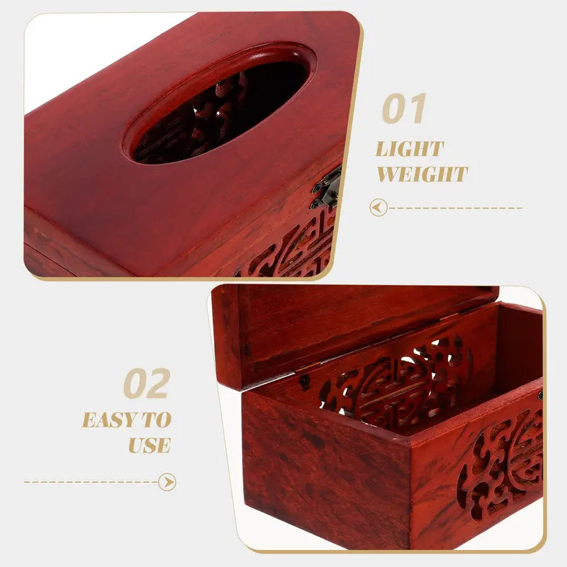 Wood Tissue Box Holder - Retro Elegant Desktop Napkin Dispenser for Home & Office