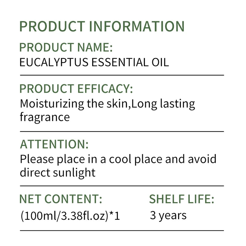 Eucalyptus Essential Oil for Skin & Body Moisturizing Massage - 10ml/30ml/100ml