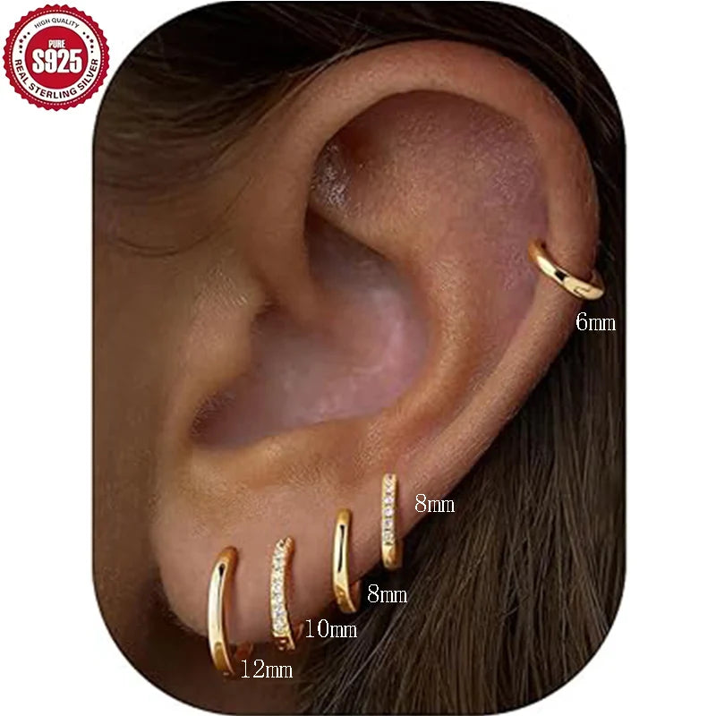 Sterling Silver Hoop Earrings for Women Men Micro Pave CZ Minimalist Huggie Jewelry