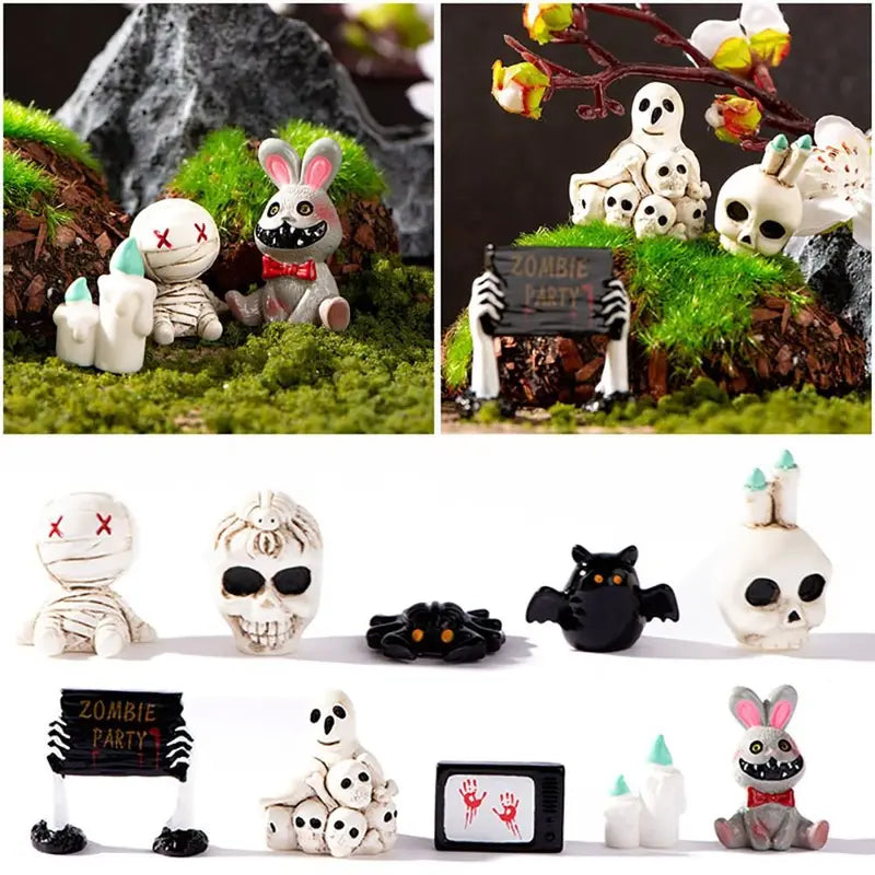Halloween Miniature Figurine Set - Spider Bat Skull Rabbit Pranky Decor