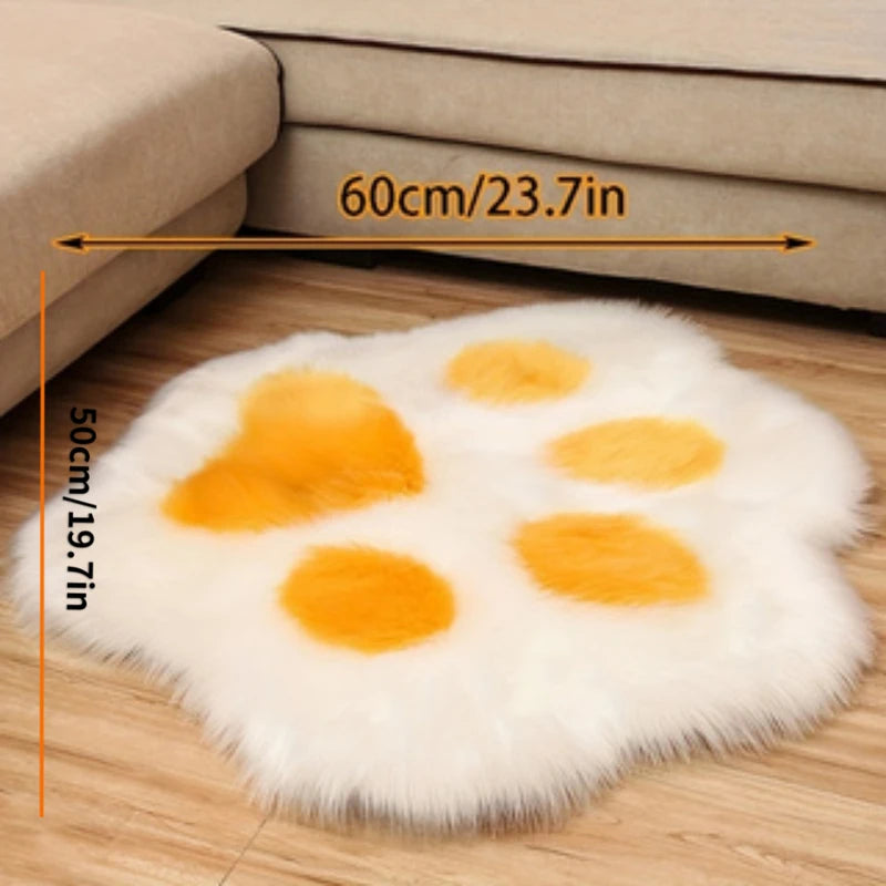 Cute Cat Paw Floor Carpet - Soft Long Plush Decorative Mat for Living Room & Bedroom
