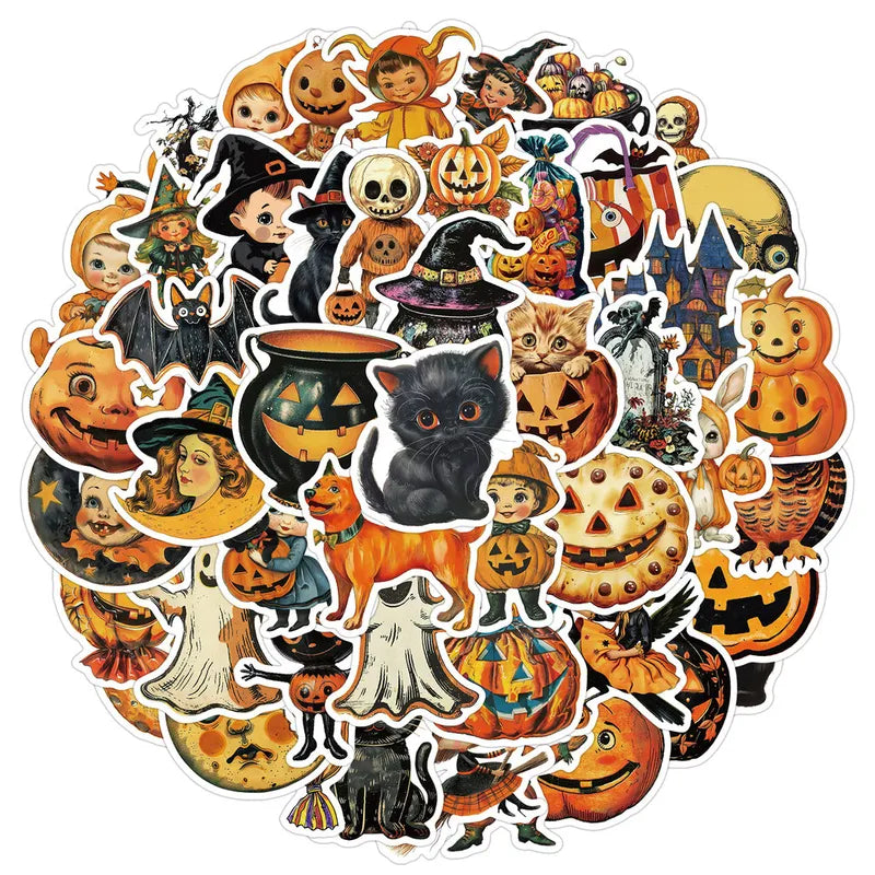 50PCS Nordic Style Waterproof Halloween Graffiti Stickers for Water Bottles & Skateboards