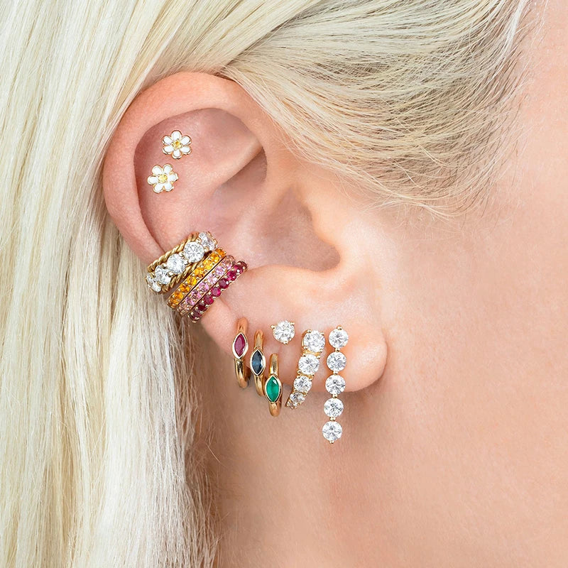 Sterling Silver Geometric Hoop Earrings with Zircon - Multiple Colors