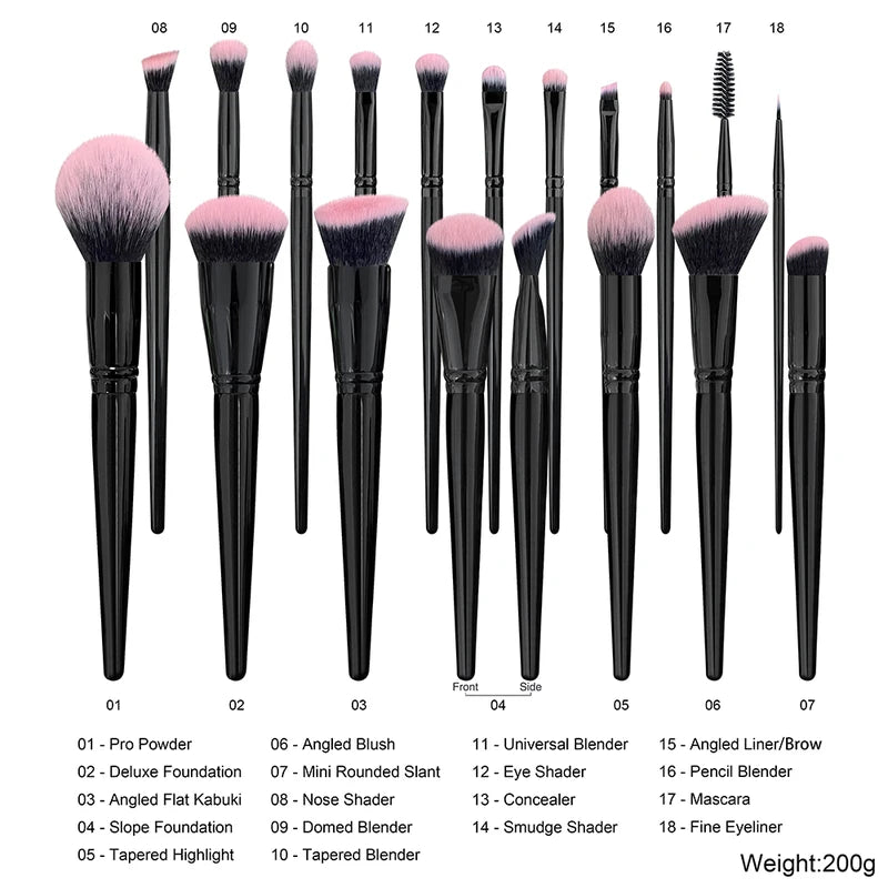 18-Piece Professional Makeup Brush Set - Foundation, Eyeshadow, Blush & Cosmetic Tools