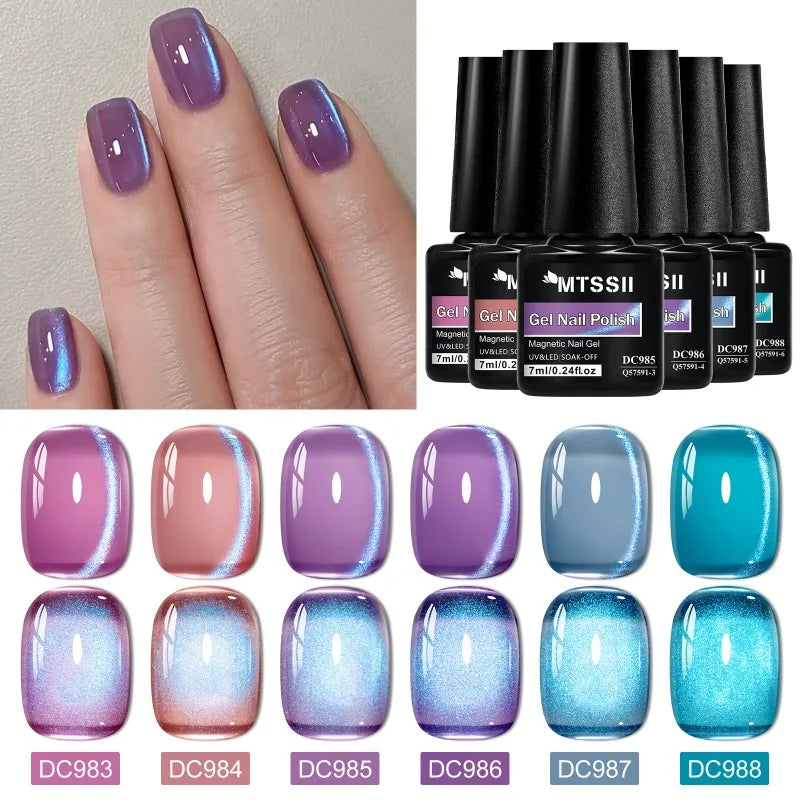 7-Piece Magnetic Gel Nail Polish Set with Magnetic Rod - Semi-Permanent UV Varnish