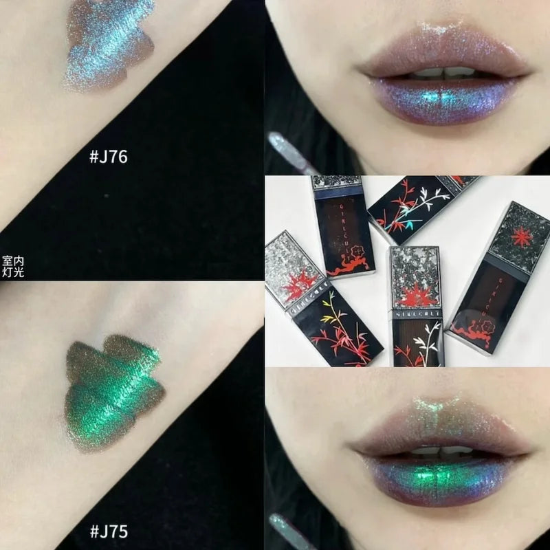 Water Mirror Lip Gloss with Chameleon Glitter and Pearlescent Finish - Moisturizing Long Lasting Lip Shine