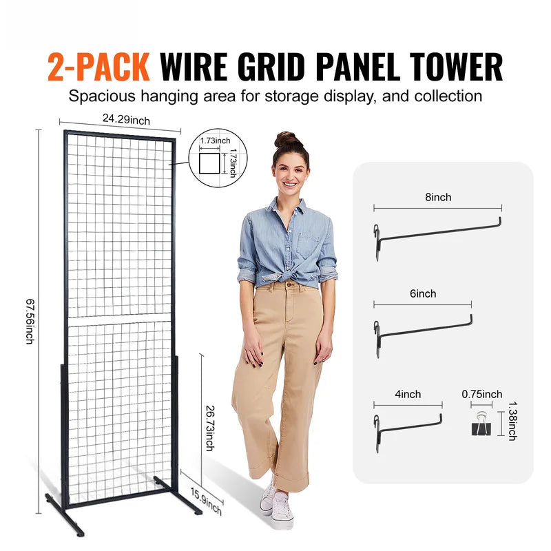 Double-Sided Grid Wall Display Panels for Retail & Art Shows - 2 Pack