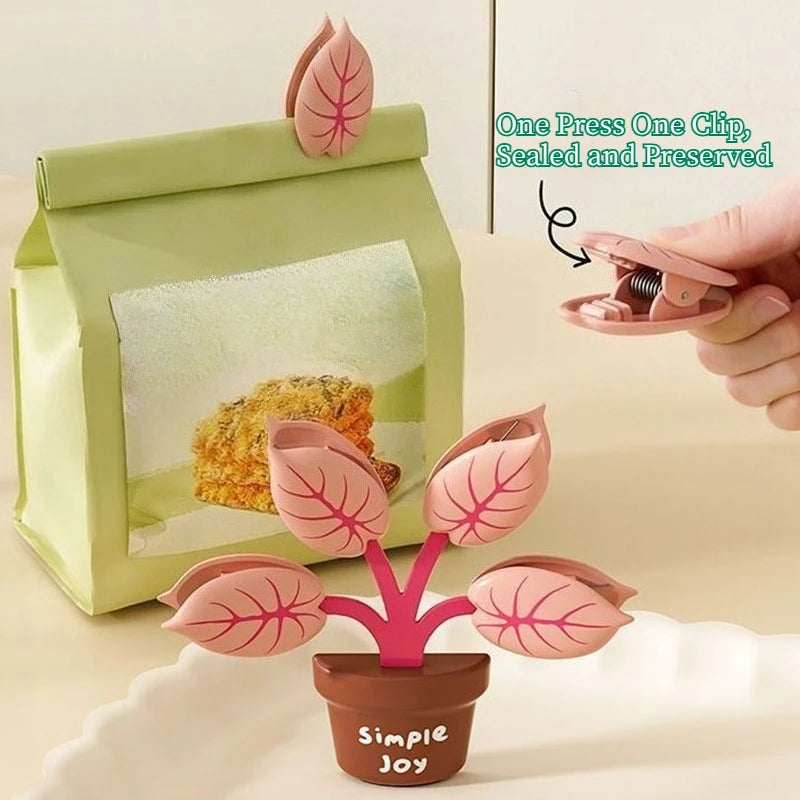 Magnetic Food Bag Clips with Potted Leaf Design - Moisture Proof Kitchen Storage