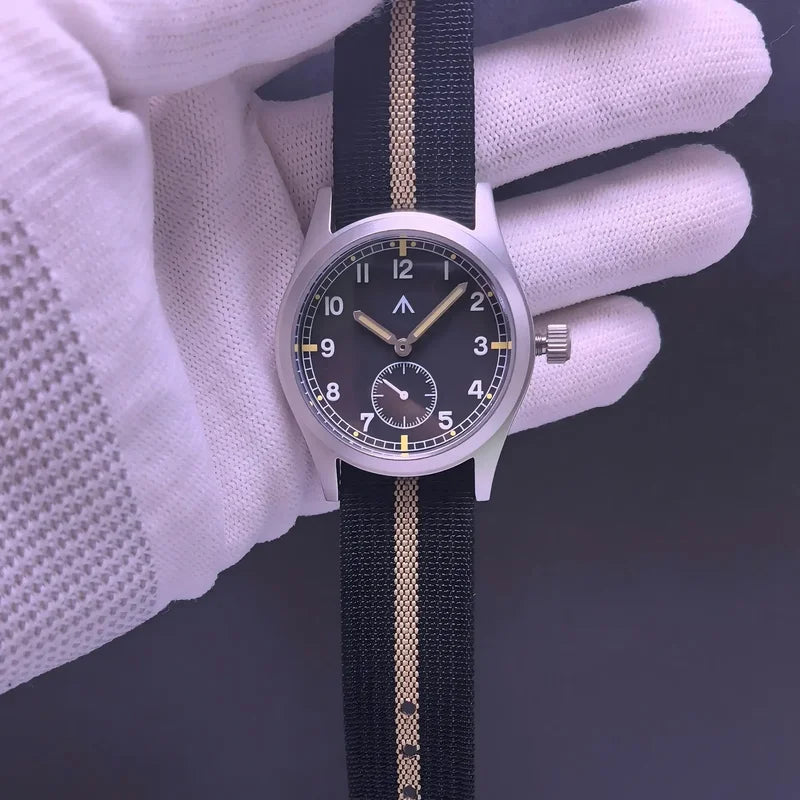 Men's Quartz Watch 37mm Waterproof Luminous Military Style with Sapphire Glass