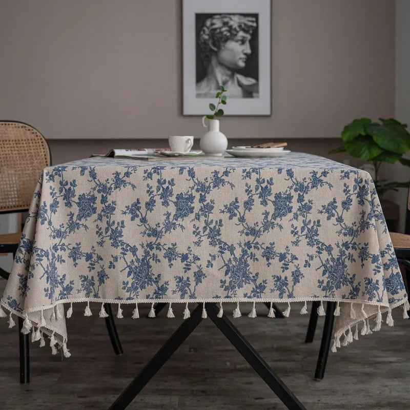 Customizable Floral Tablecloth with Lace Trim - Rectangular Kitchen Dining Cover