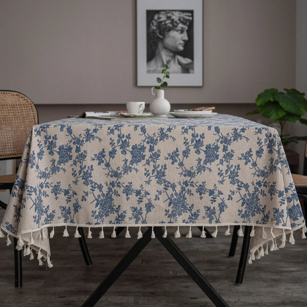 Customizable Floral Tablecloth with Lace Trim - Rectangular Kitchen Dining Cover