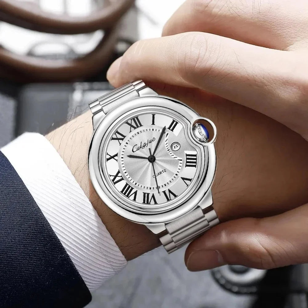 Luxury Men's Watch with Round Dial and Stainless Steel Band – Multiple Colors