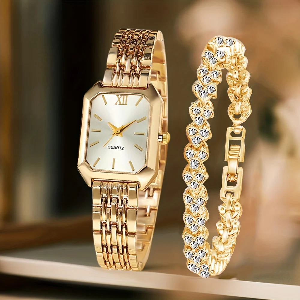 2-Pack Women's Quartz Wristwatches with Rhinestone Bracelets - Multiple Colors