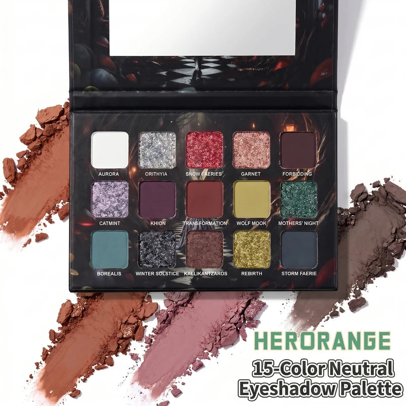Herorange Eyeshadow Palette 15 Shades Matte Metallic Glitter Smoky Eye Makeup for Beginners