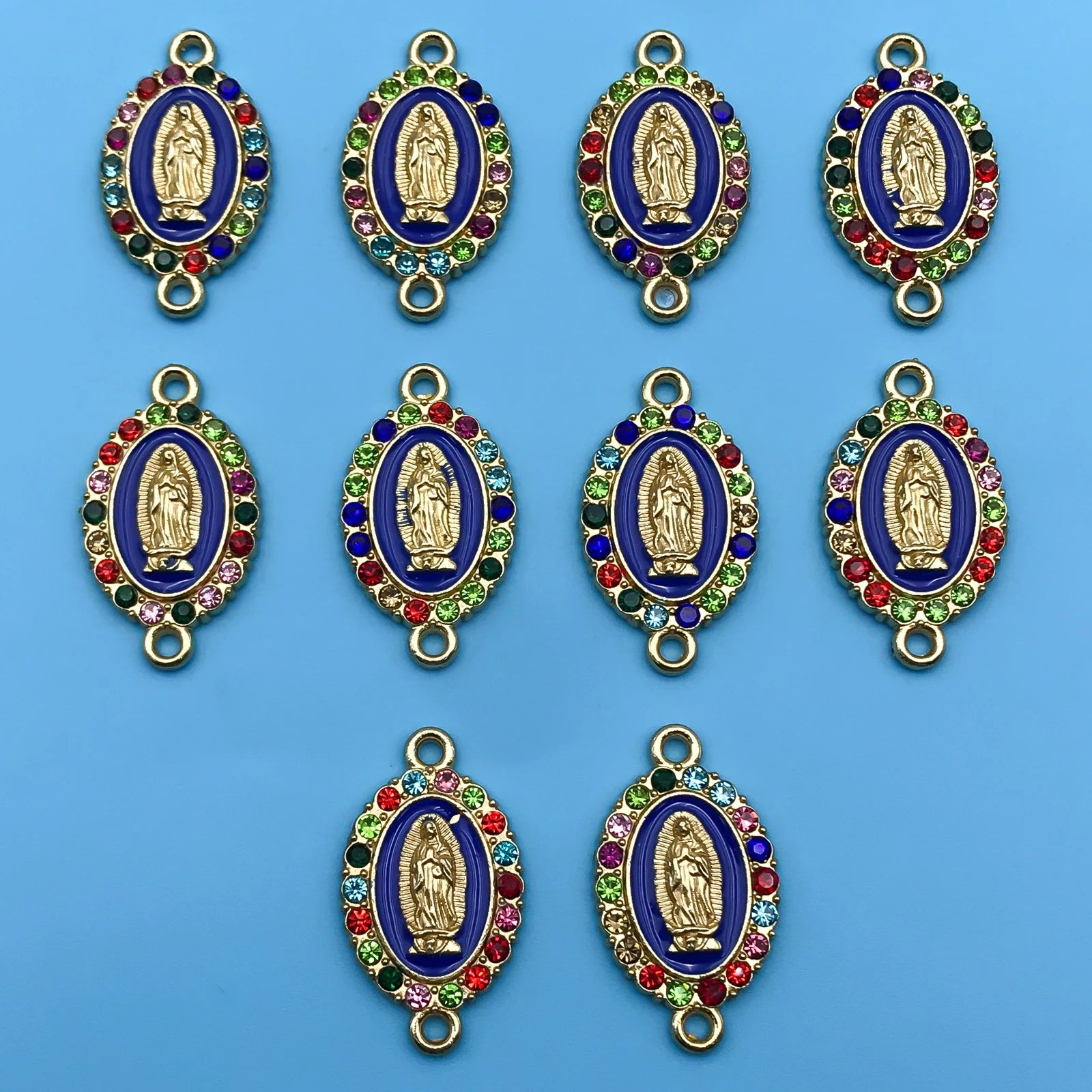 10/12Pcs Rhinestones Enamel Virgin Mary Charms for Jewelry Making Findings & Crafting