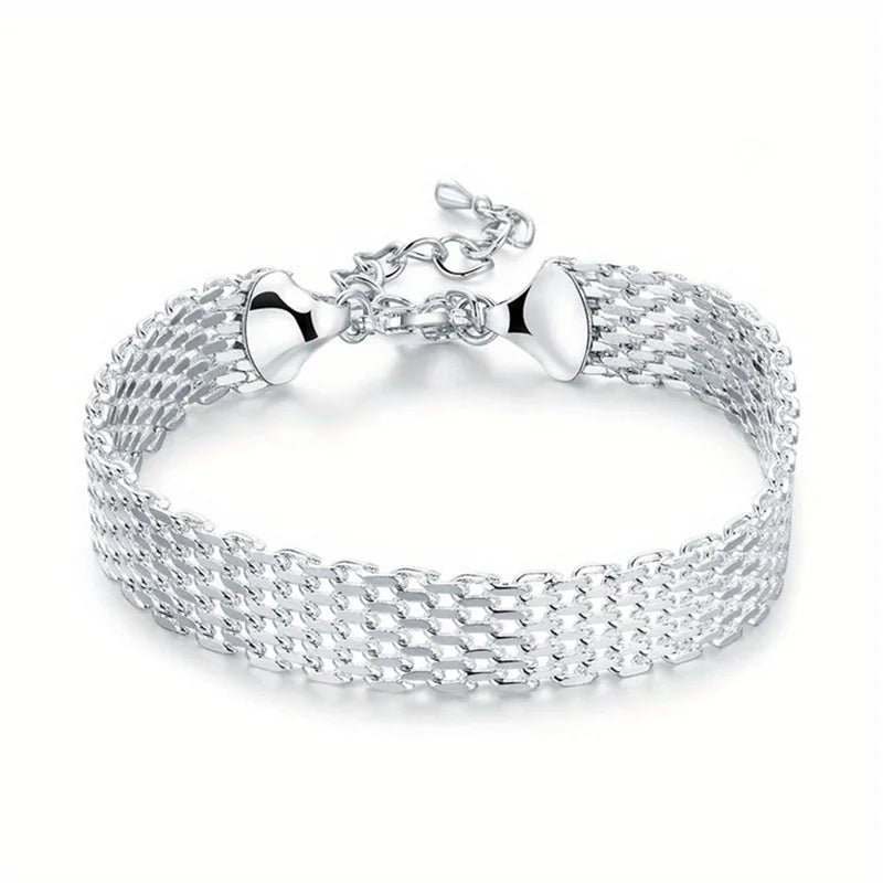 Sterling Silver Mesh Braided Bracelet for Women Party Jewelry Gift