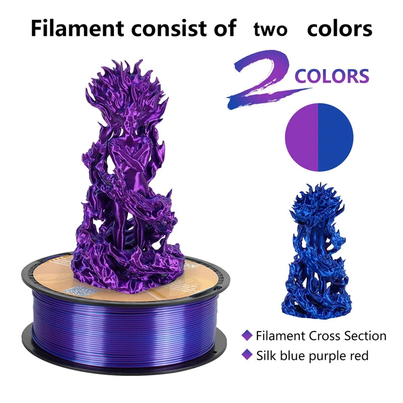 Dual-Color Silk PLA Filament 1.75mm for 3D Printing - 3kg Pack