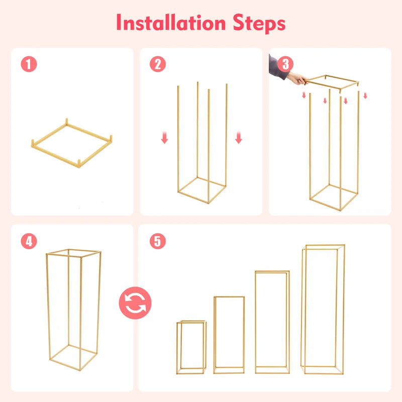 Gold Metal Wedding Flower Stand Set - Geometric Floor Display Racks for Events