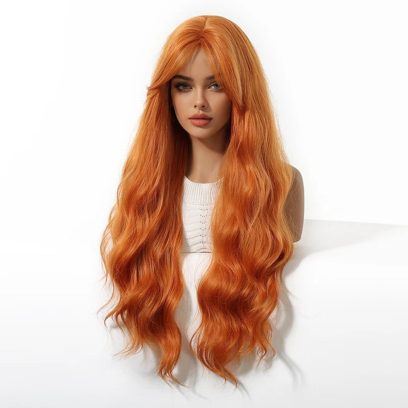 Long Wavy Cosplay Wig with Bangs - Heat Resistant Synthetic Hair for Women