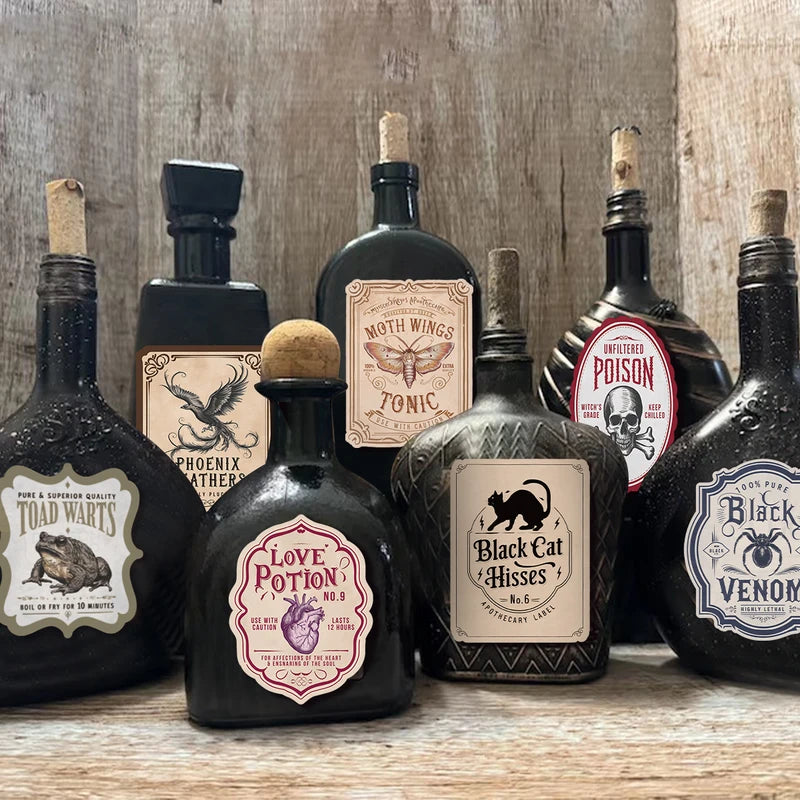 12PCS Halloween Potion Bottle Labels - Spooky Gift Wrapping Stickers, Party Decor
