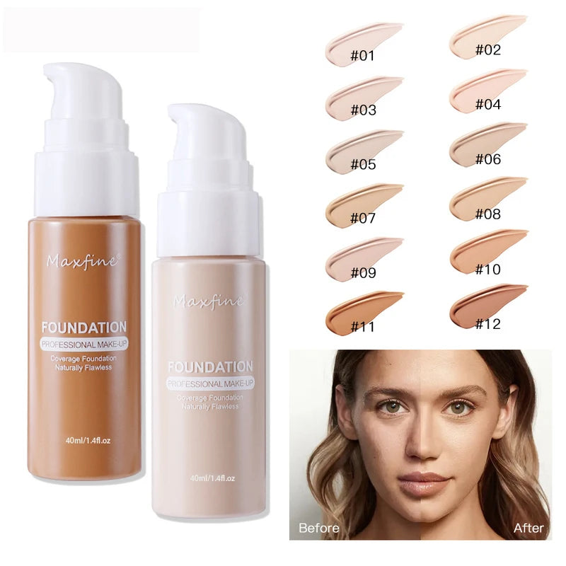 Long-lasting Waterproof Oil Control Liquid Foundation with High Coverage for Face