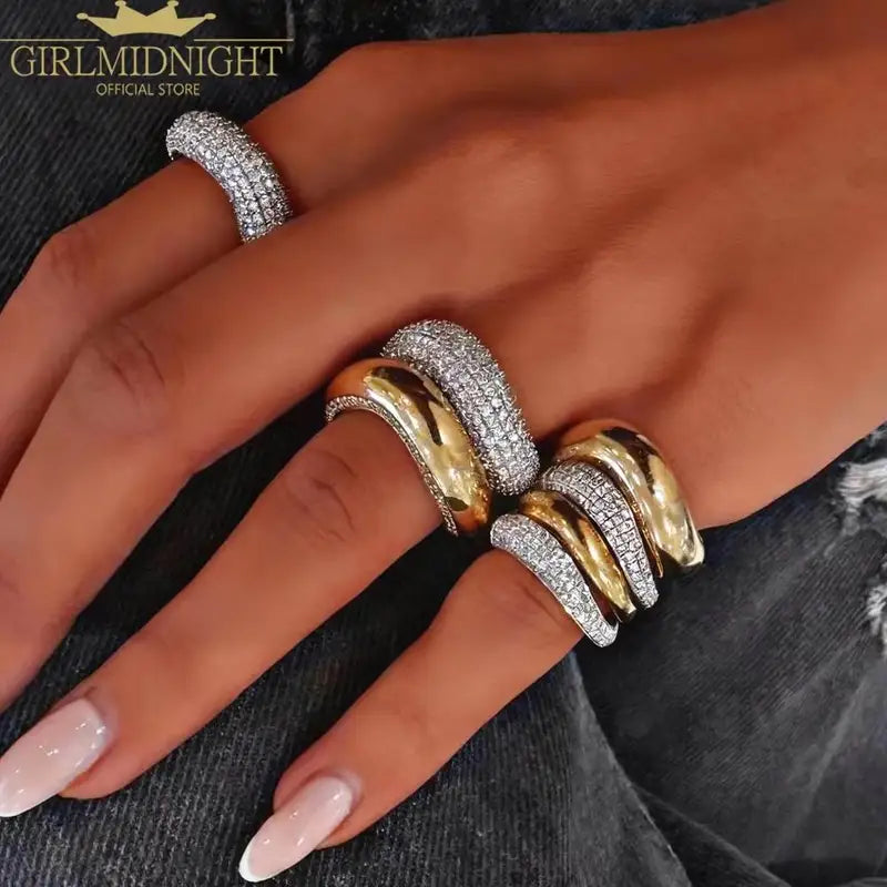 Stack Chain Ring Set - Micro Paved CZ Engagement & Fashion Jewelry