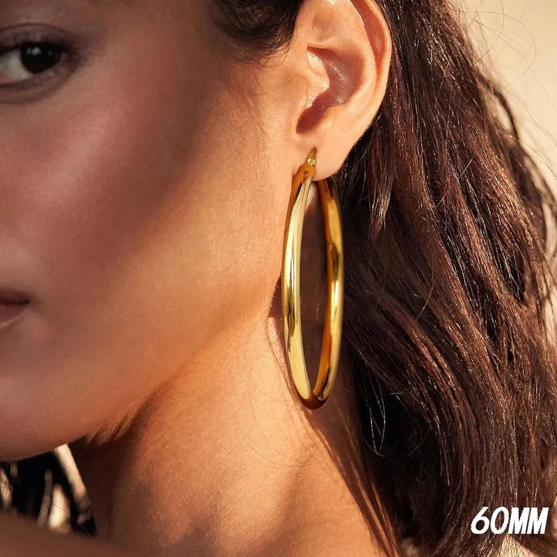 Chunky Hoop Earrings for Women 14K Gold Plated Hypoallergenic Lightweight Jewelry