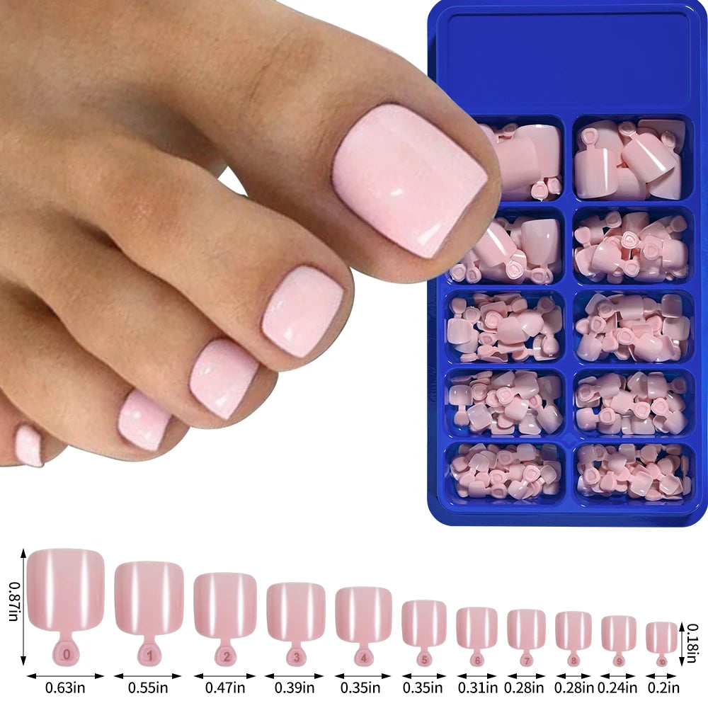 100Pcs Short Square False Toenails - Full Cover Acrylic Tips for Summer Wear - Clear, Beige, White, Frosted