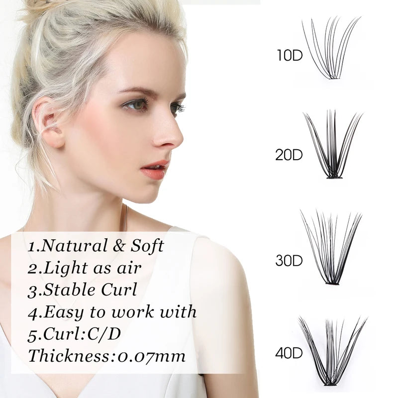 Natural Style Cluster Eyelashes 10D 20D 30D 40D Bundles Handmade 10-20 Pieces