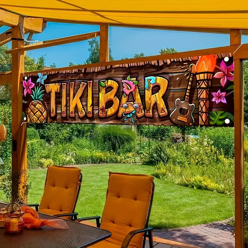 Tiki Bar Banner Tropical Hawaiian Beach Party Decorations Vinyl Background
